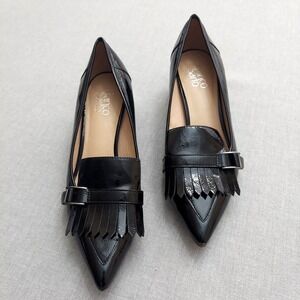 Franco Sarto Grenoble Black Patent Loafers Women 10M Block Heel Pointed Toe